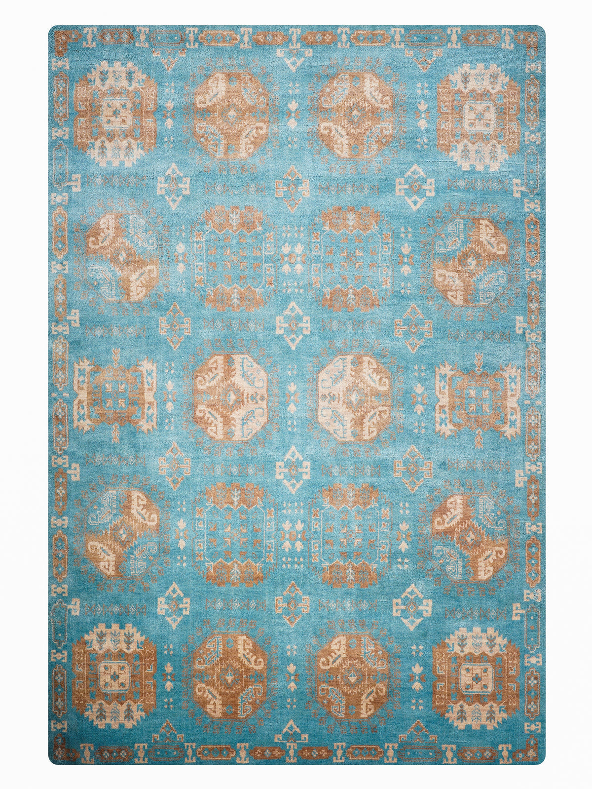 Light Blue Oriental Medallion Area Rug