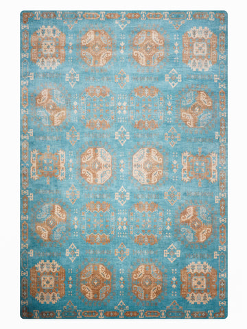 Light Blue Oriental Medallion Area Rug