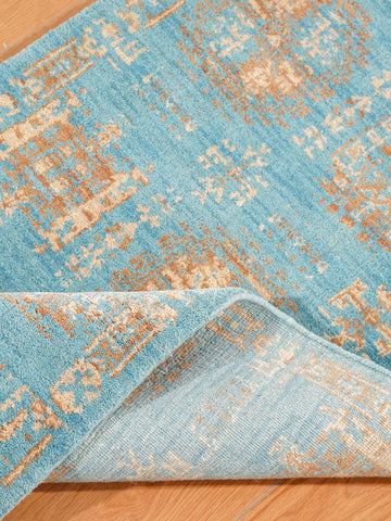 Light Blue Oriental Medallion Area Rug