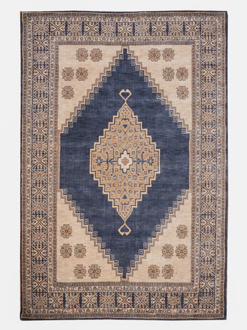 Blue & Beige Oriental Diamond Medallion Rug