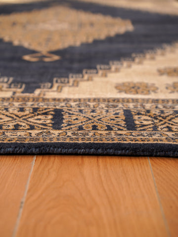 Blue & Beige Oriental Diamond Medallion Rug