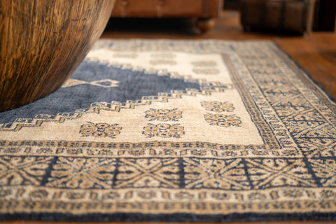 Blue & Beige Oriental Diamond Medallion Rug