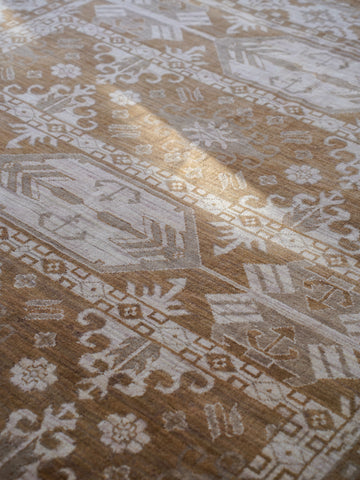 Hand Knotted Wool Oriental Brown Beige Area Rug