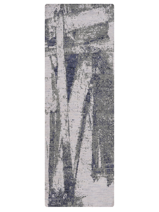Hand Knotted Wool Abstract Multicolor Runner Area Rug