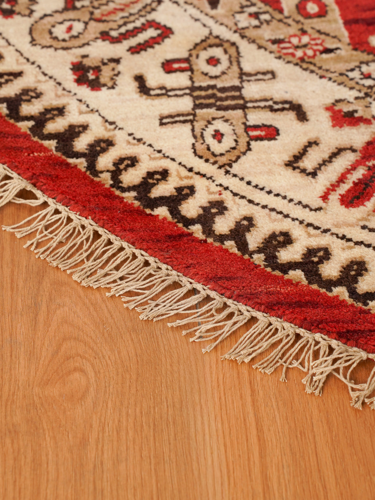 Handmade Red and Cream Wool Area Rug