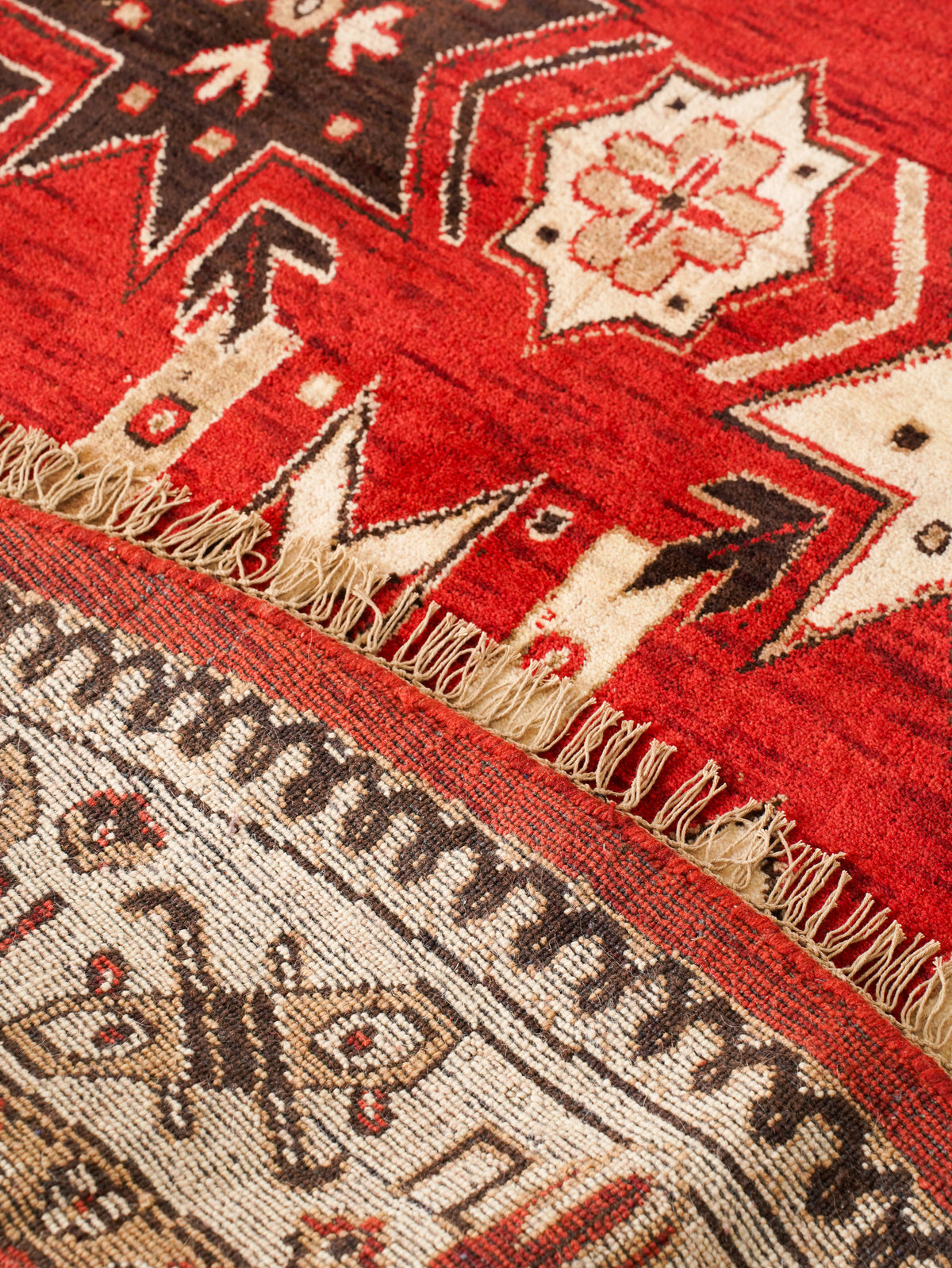 Handmade Red and Cream Wool Area Rug