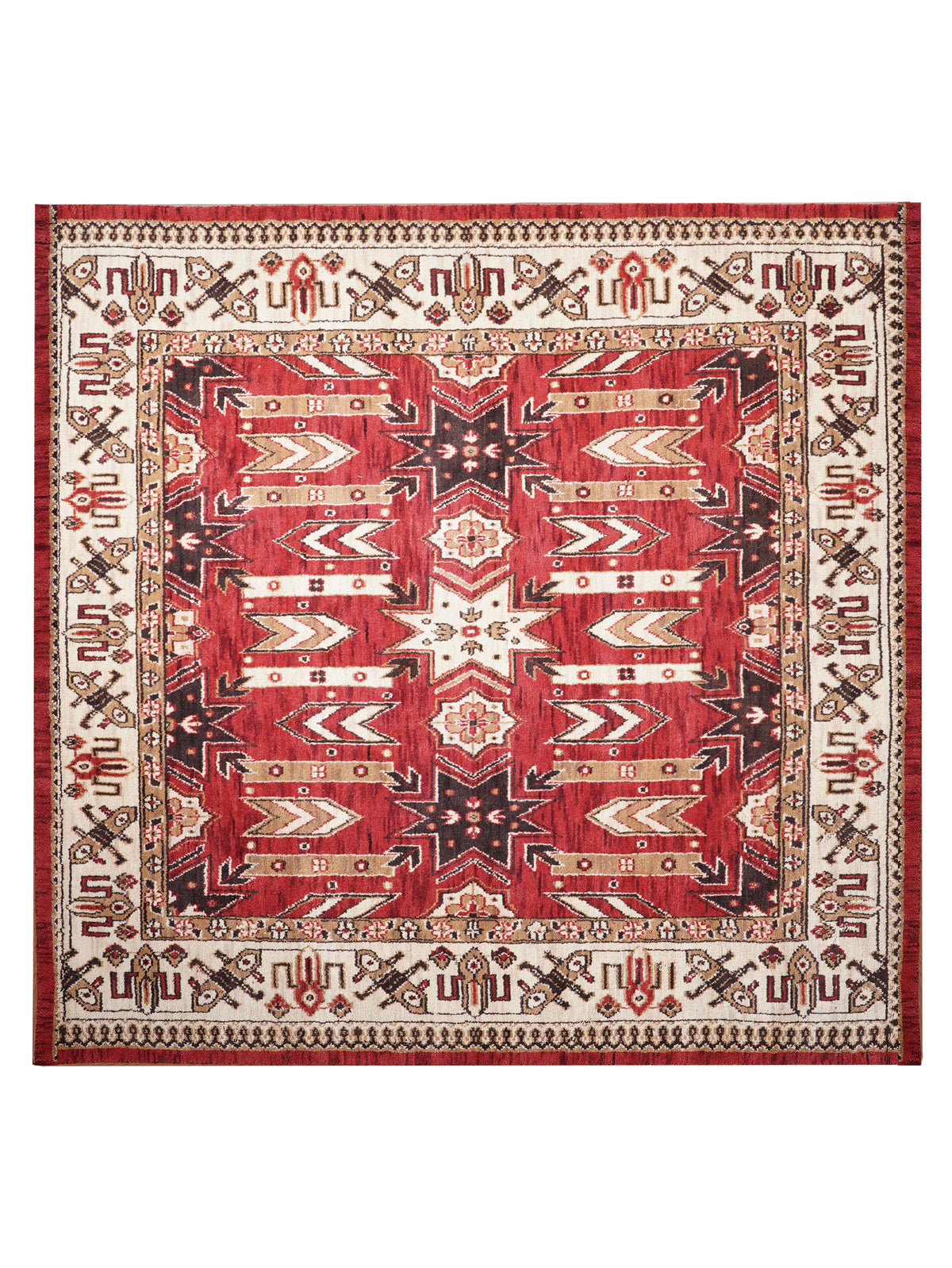 Handmade Red and Cream Wool Area Rug