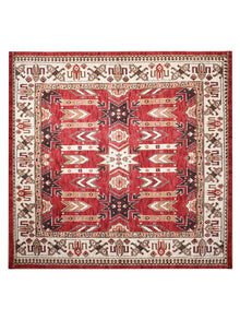 Handmade Red and Cream Wool Area Rug