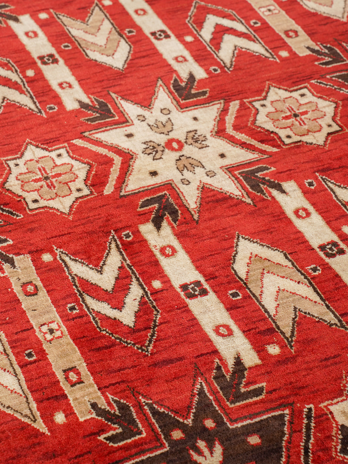 Handmade Red and Cream Wool Area Rug