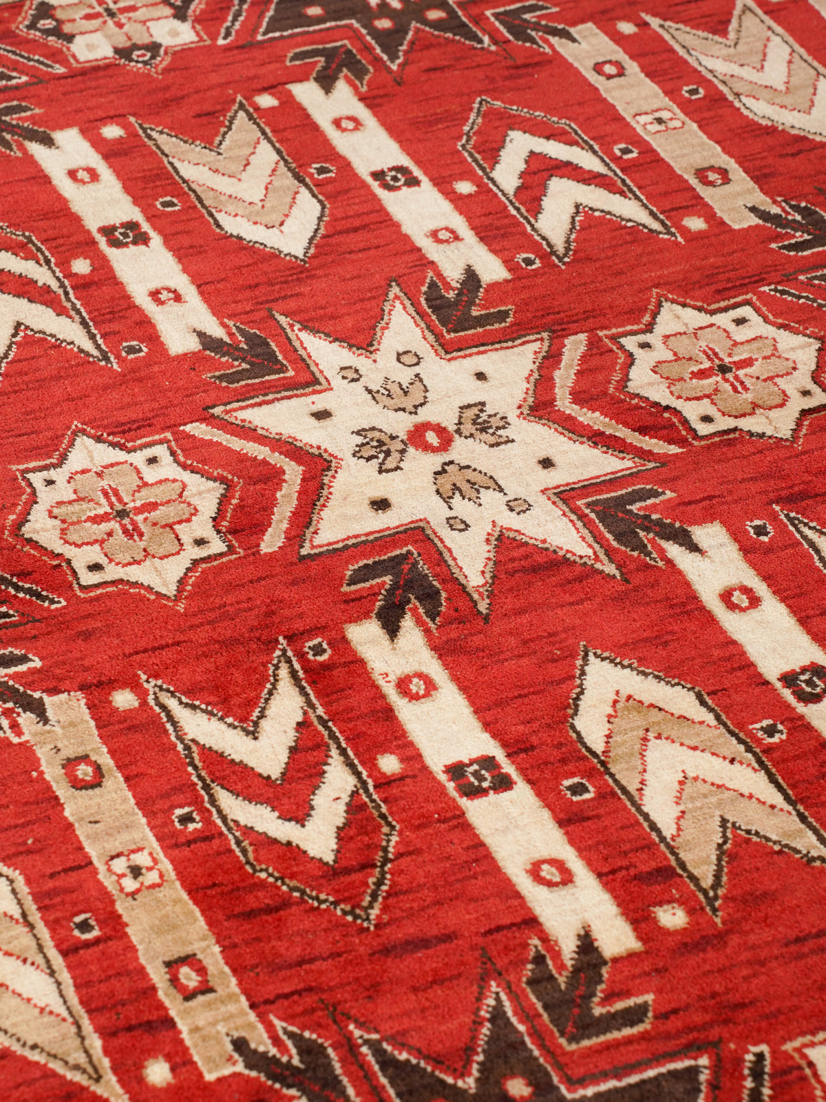Handmade Red and Cream Wool Area Rug