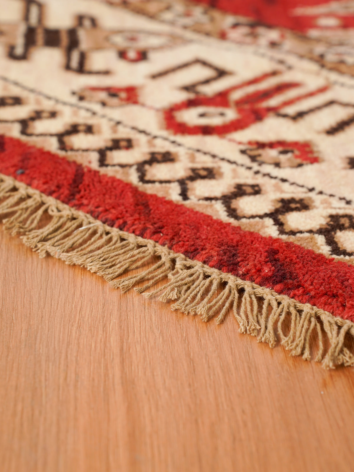 Handmade Red and Cream Wool Area Rug