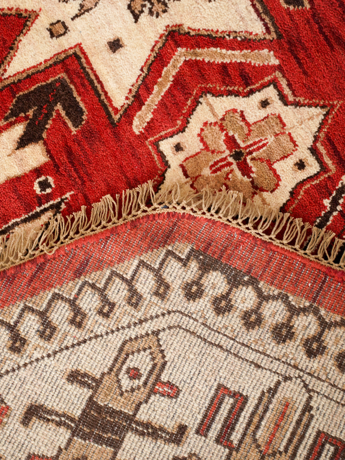 Handmade Red and Cream Wool Area Rug