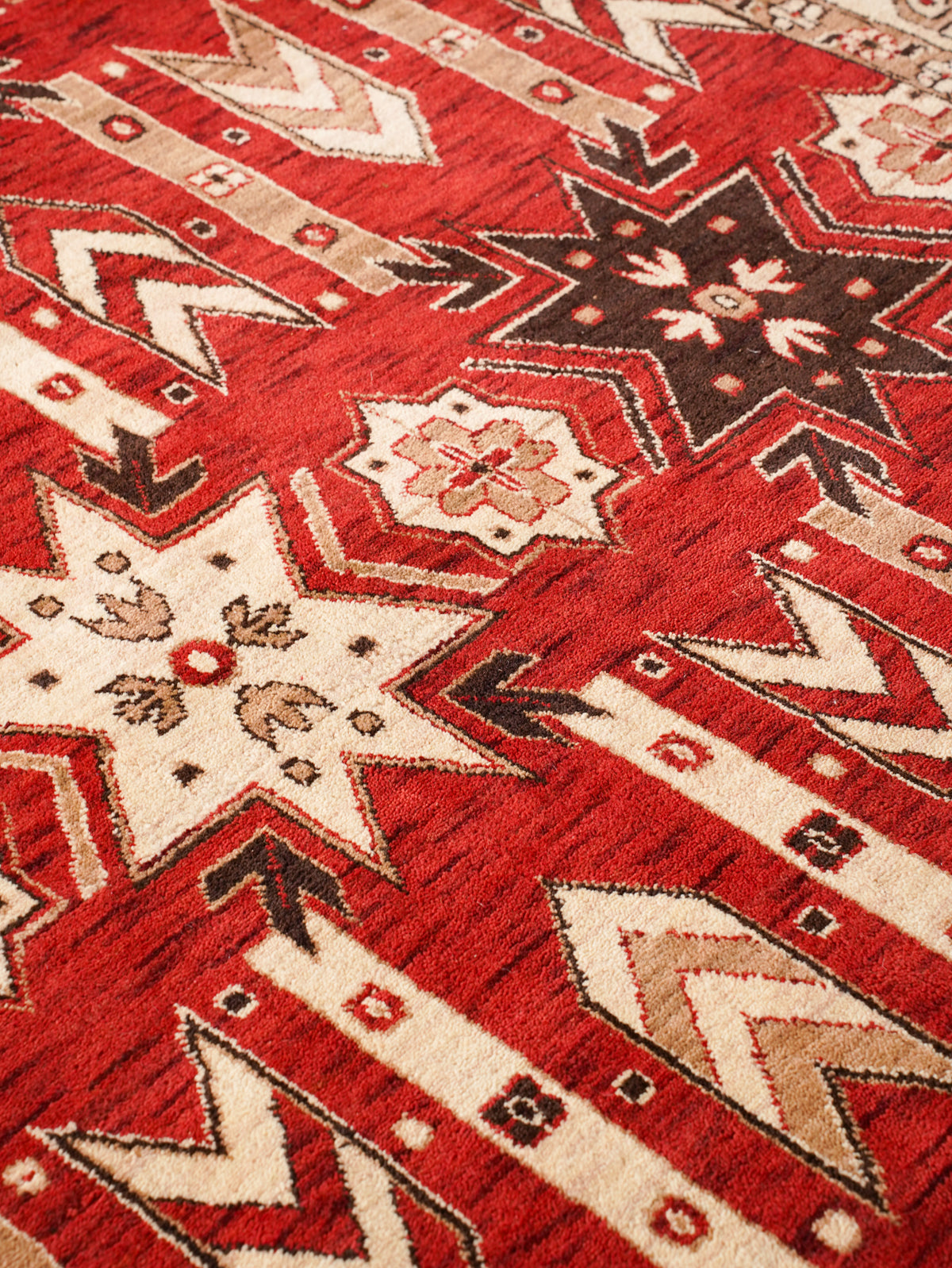 Handmade Red and Cream Wool Area Rug
