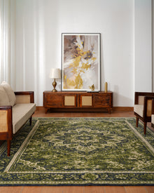Handmade Light Green Vintage Medallion Wool Area Rug