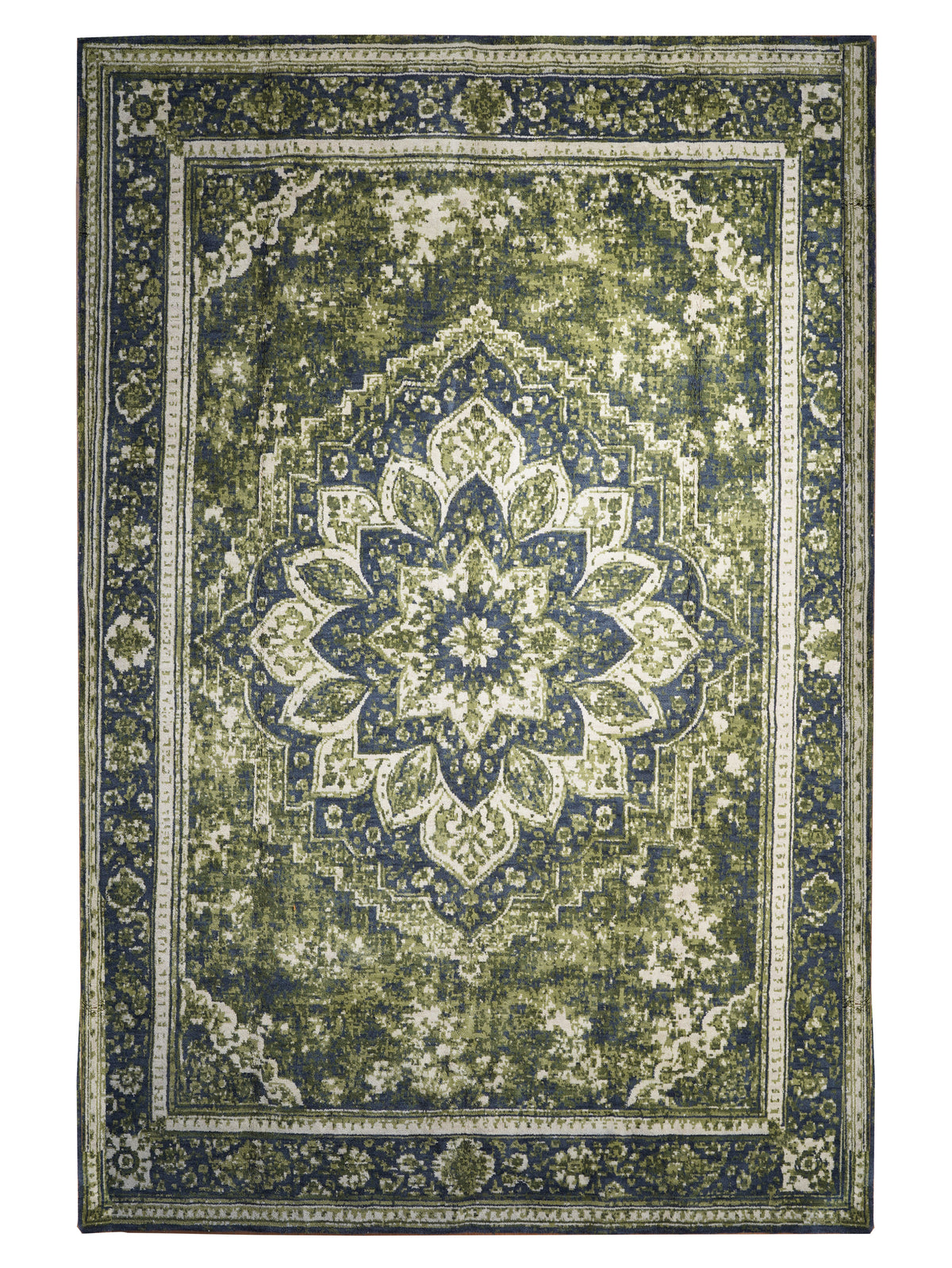 Handmade Light Green Vintage Medallion Wool Area Rug