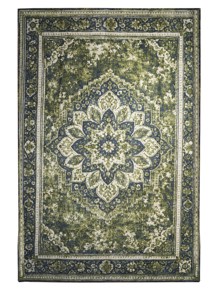 Handmade Light Green Vintage Medallion Wool Area Rug — rug only
