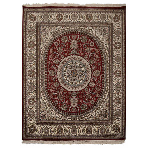 Hand Knotted Isfahan Wool Rectangle Area Rugs Oriental Red IF0108