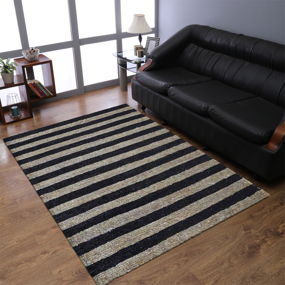 Hand Knotted Sumak Jute Eco-friendlyArea Rug Contemporary Beige Black J00083