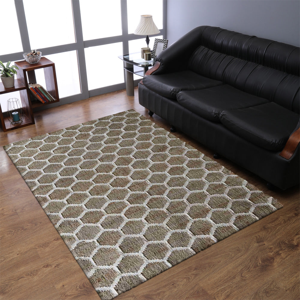 Hand Woven Kilim Jute Eco-friendly Area Rug Geometric Brown Beige J00087