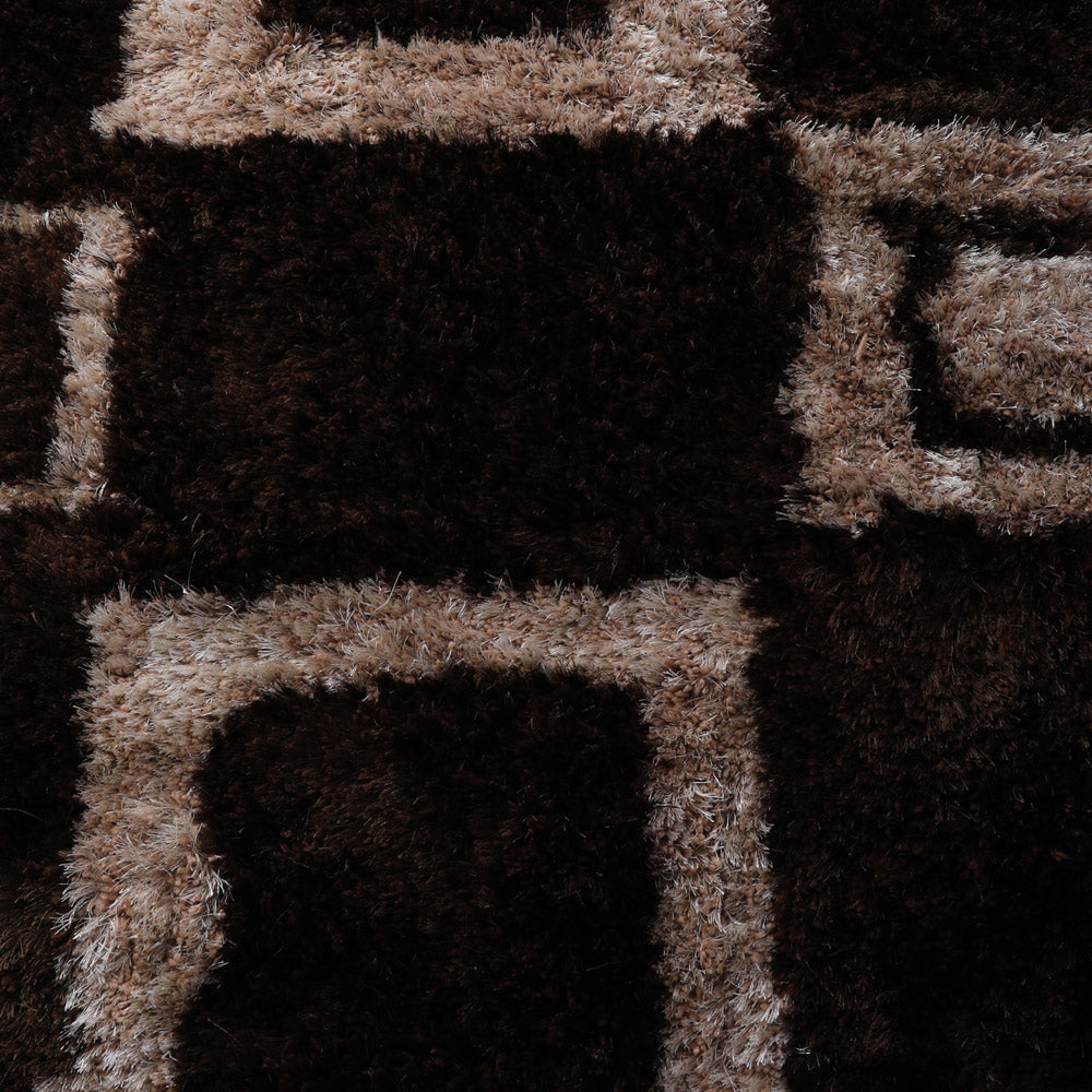 Hand Tufted Shag Polyester Area Rug Geometric Brown Beige K00001