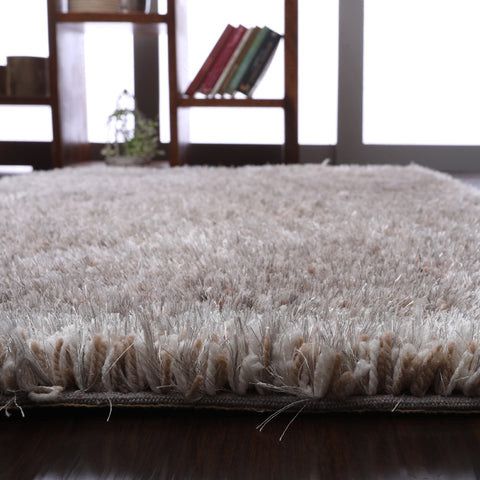 Hand Tufted Shag Polyester Area Rug Solid Silver K00059