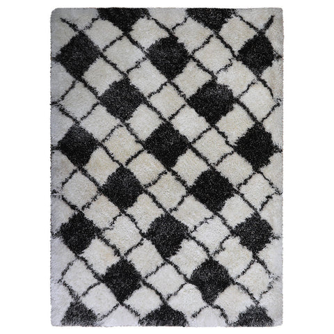 Hand Tufted Shag Polyester Area Rug Geometric Gray White K00067