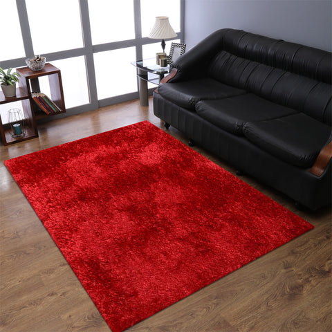 Hand Tufted Shag Polyester Area Rug Solid Red K00102