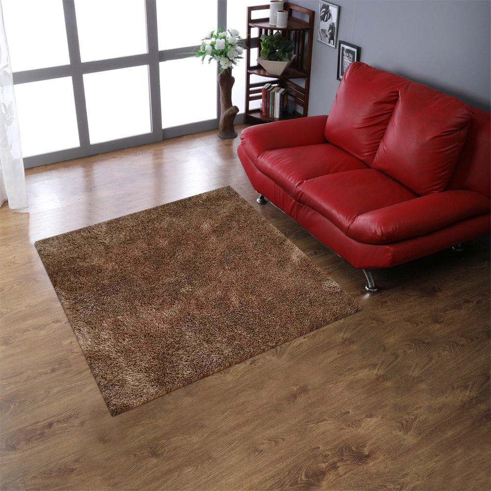 Hand Tufted Shag Polyester Square Area Rug Solid Beige K00111