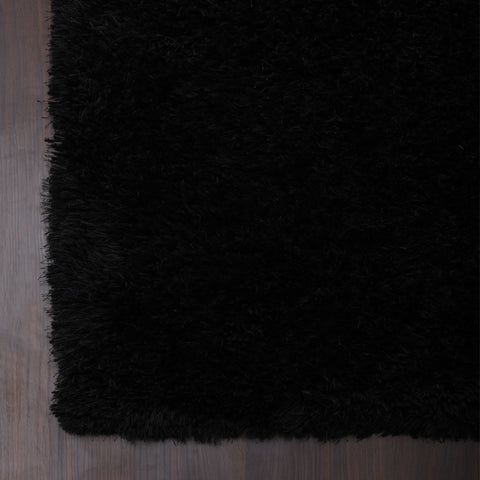 Hand Tufted Shag Polyester Area Rug Solid Black K00111