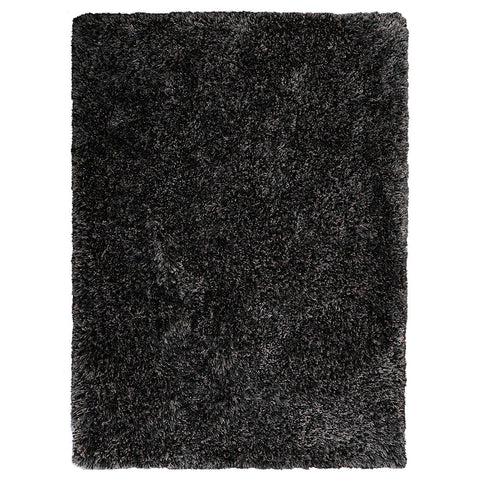 Hand Tufted Shag Polyester Rectangle Area Rug Solid Black Silver K00111