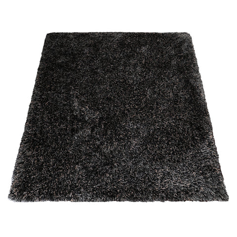 Hand Tufted Shag Polyester Rectangle Area Rug Solid Black Silver K00111