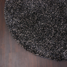 hand-tufted-shag-polyester-round-rug-solid-black-silver-closeup 2