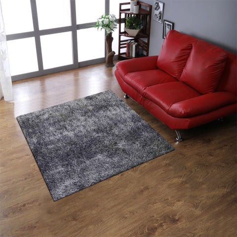 Hand Tufted Shag Polyester Square Area Rug Solid Gray White K00111