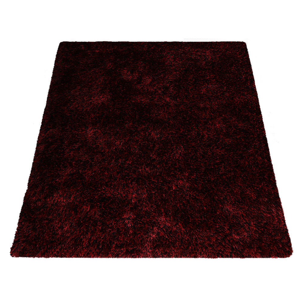 Hand Tufted Shag Polyester Rectangle Area Rug Solid Red Black K00111