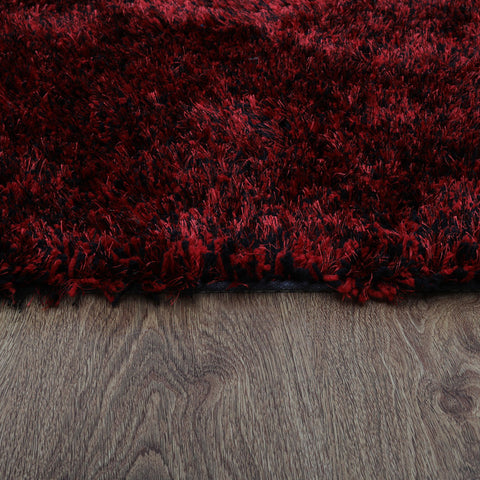 Hand Tufted Shag Polyester Rectangle Area Rug Solid Red Black K00111