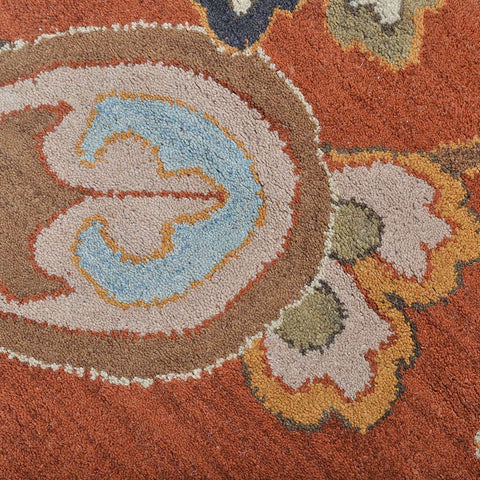 Hand Tufted Wool Round Area Rug Floral Orange K00151
