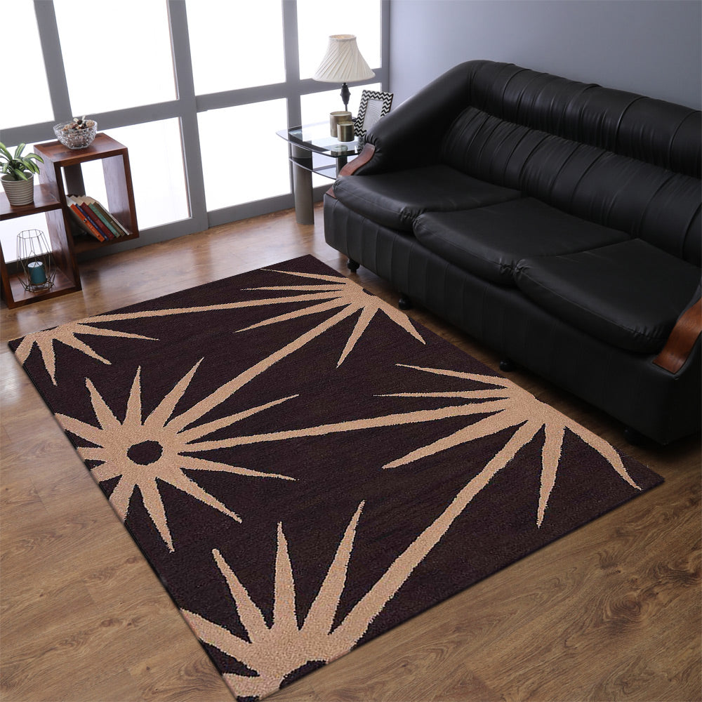 Hand Tufted Wool Area Rug Floral Brown White K00202