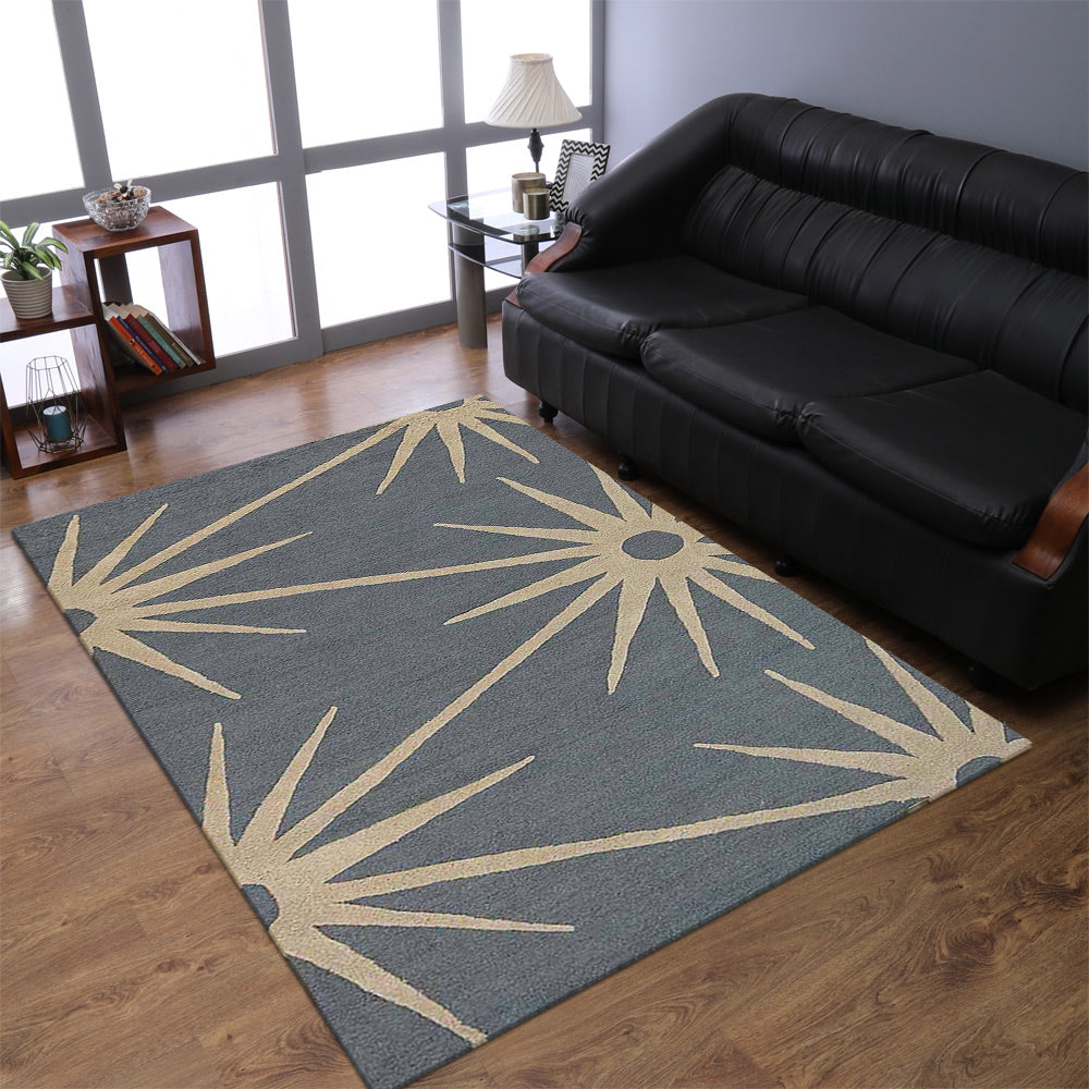 Hand Tufted Wool Area Rug Floral Light Blue White K00202