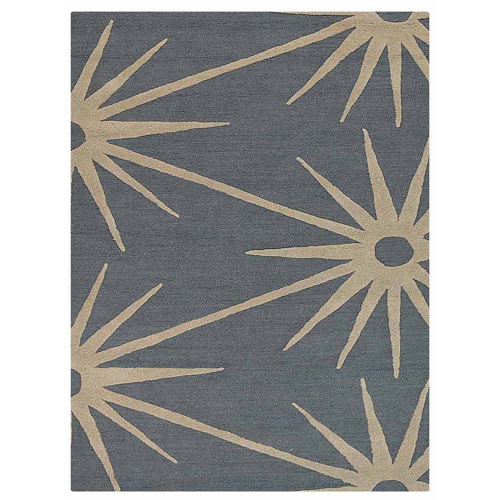 Hand Tufted Wool Area Rug Floral Light Blue White K00202