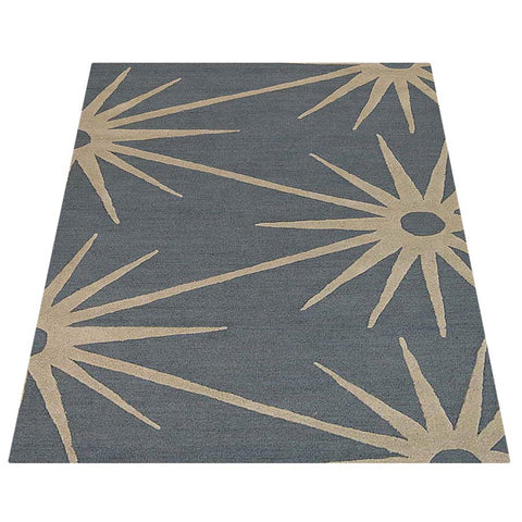 Hand Tufted Wool Area Rug Floral Light Blue White K00202