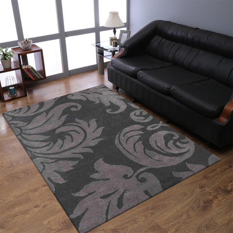 Hand Tufted Wool Area Rug Floral Black Gray K00203