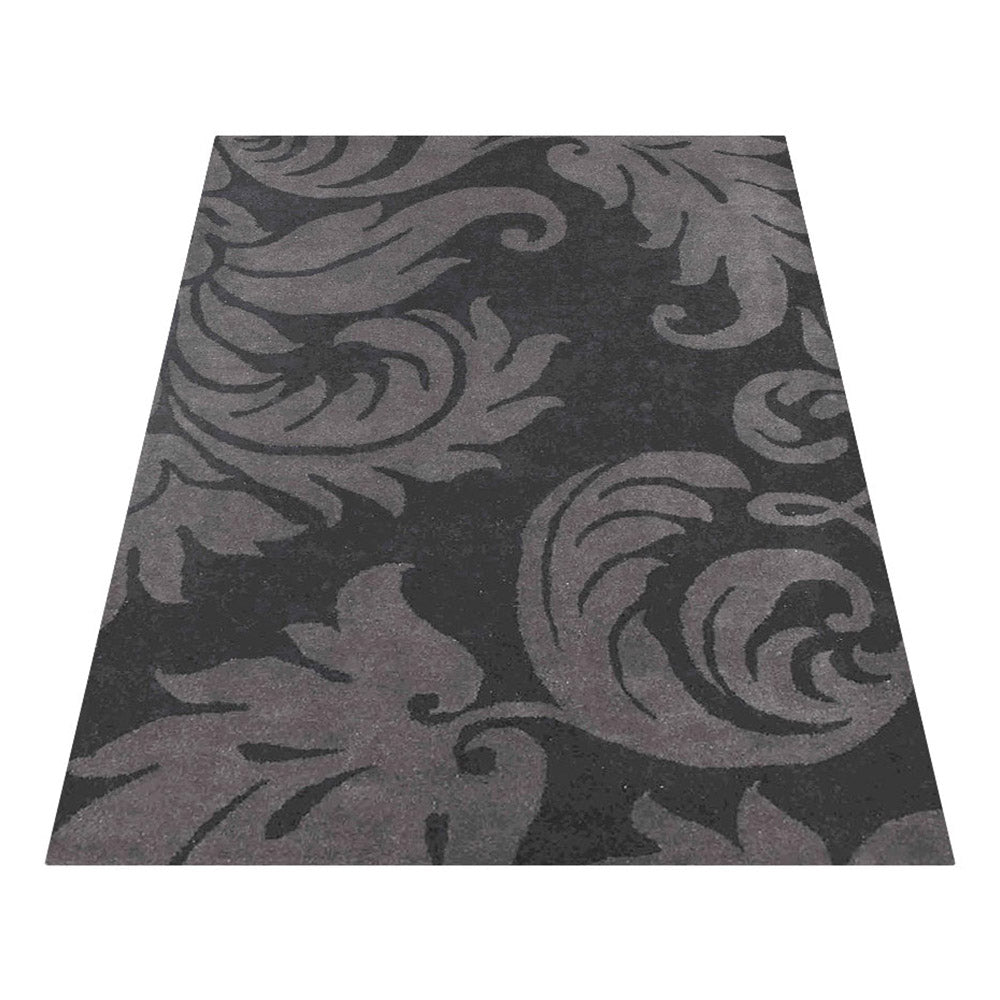 Hand Tufted Wool Area Rug Floral Black Gray K00203