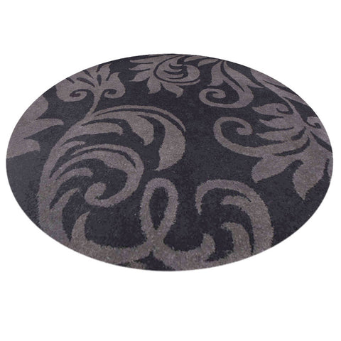 Hand Tufted Wool Round Area Rug Floral Black Gray K00203