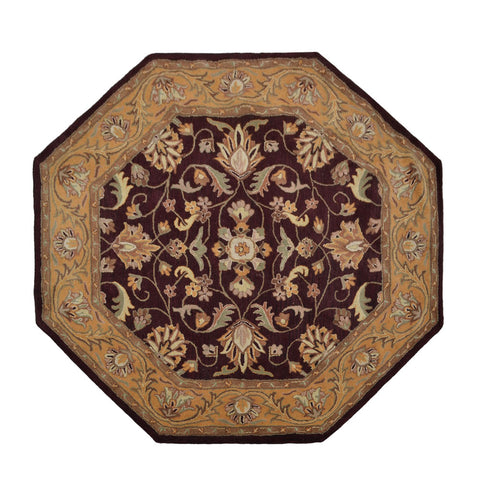 Hand Tufted Wool Octagon Area Rug Oriental Brown Gold K00216