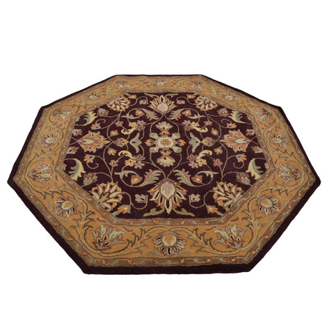 Hand Tufted Wool Octagon Area Rug Oriental Brown Gold K00216