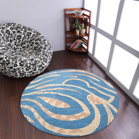Hand Tufted Wool Round Area Rug Contemporary Blue K00264