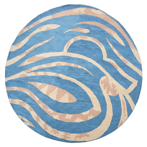 Hand Tufted Wool Round Area Rug Contemporary Blue K00264