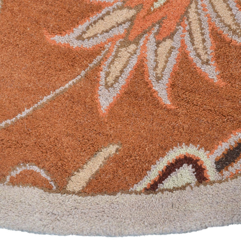 Hand Tufted Wool Round Area Rug Floral Orange K00268