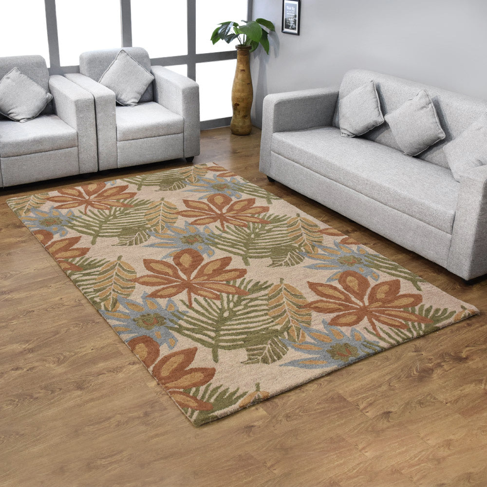 Hand Tufted Wool Area Rug Floral Cream K00300