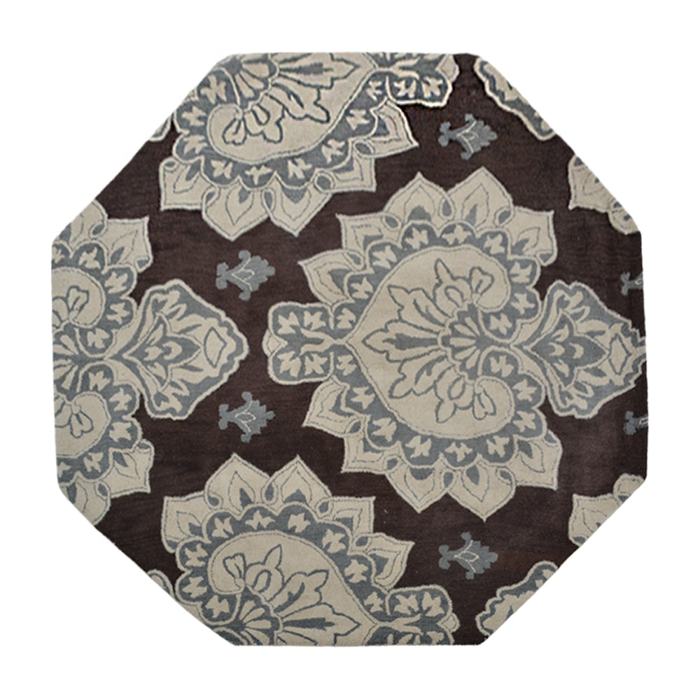 hand-tufted-wool-octagon-area-rug-floral-cream-brown-side 1